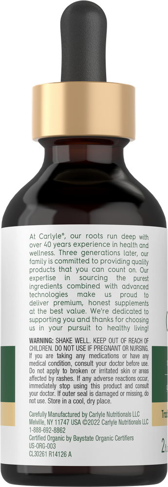 Carlyle Hi Strength Oil Of Oregano Organic 2 fl oz bottle on a hand scale.