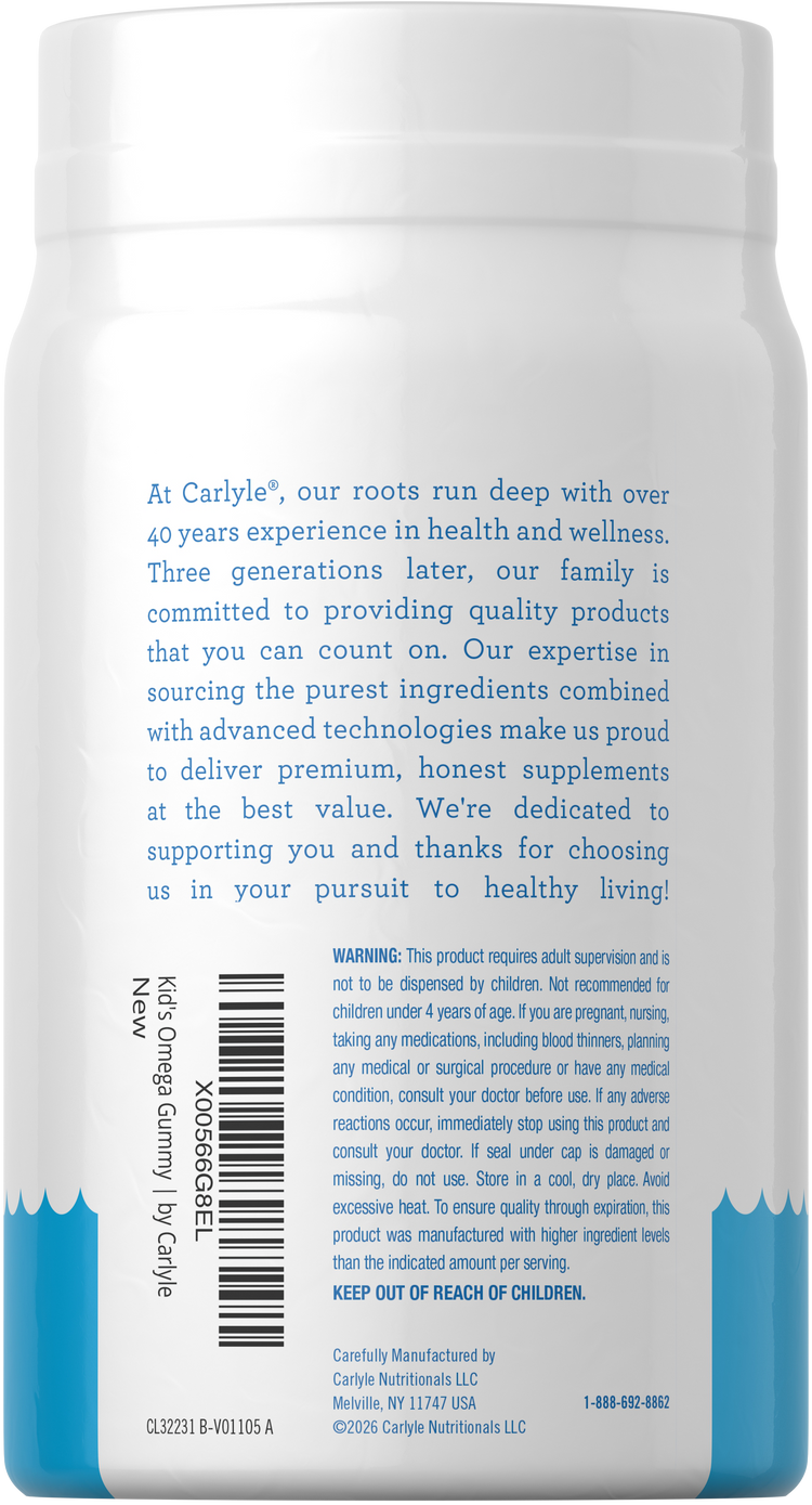 Bottle of 60 Kid's Omega Gummies for children's health.