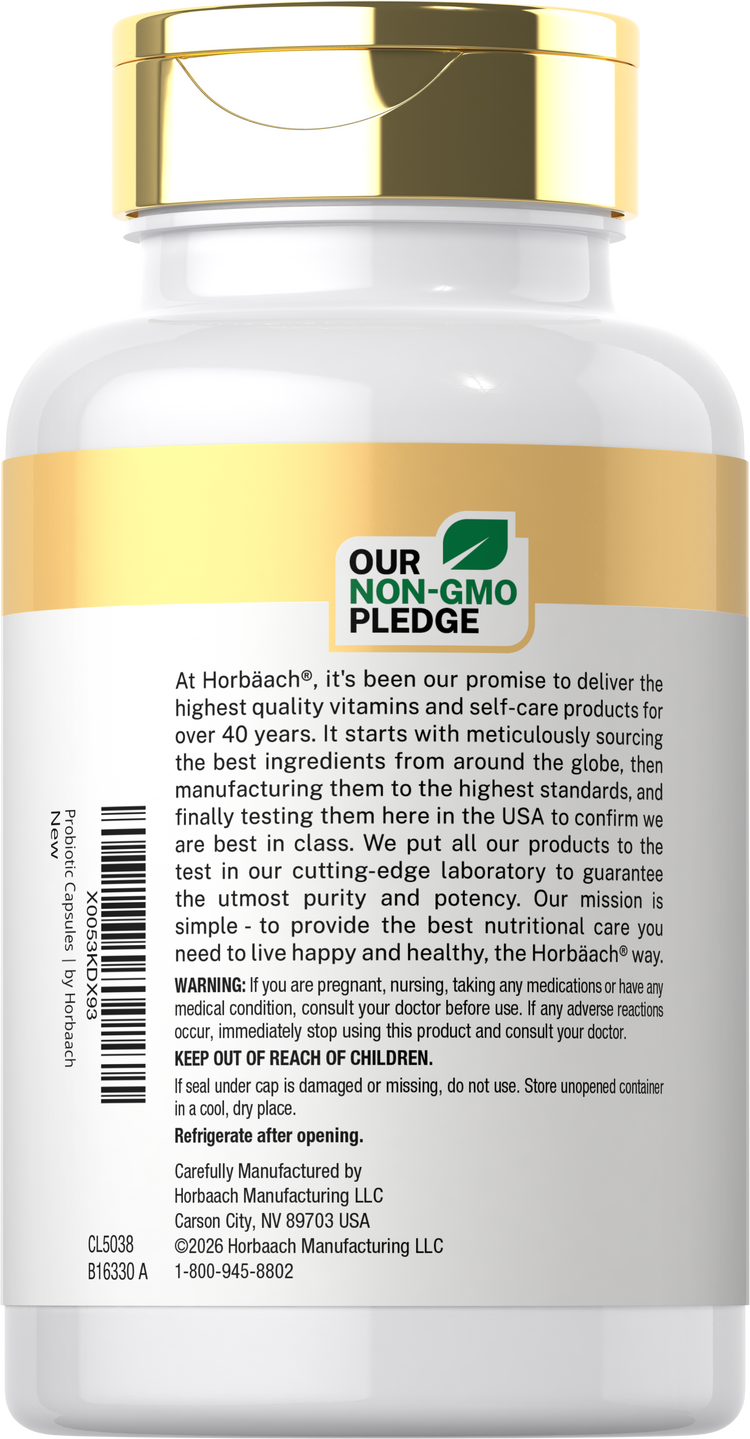 CL Probiotic 75 Billion CFU 120 Capsules bottle featuring 'Our Non-GMO Pledge' logo and company details.