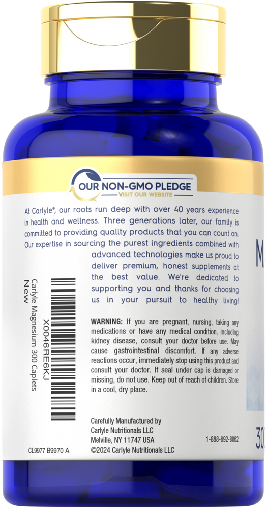 Carlyle Magnesium 300 Caplets bottle weighed on a hand scale.