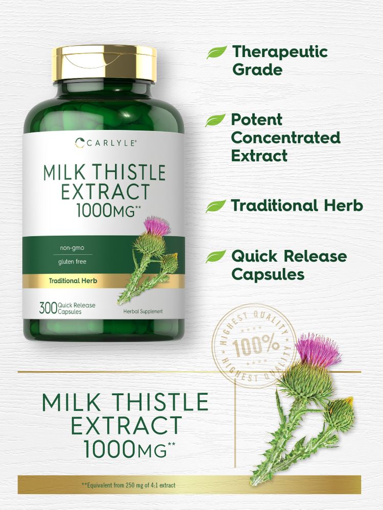 300 quick release capsules of 1000MG Milk Thistle Extract.