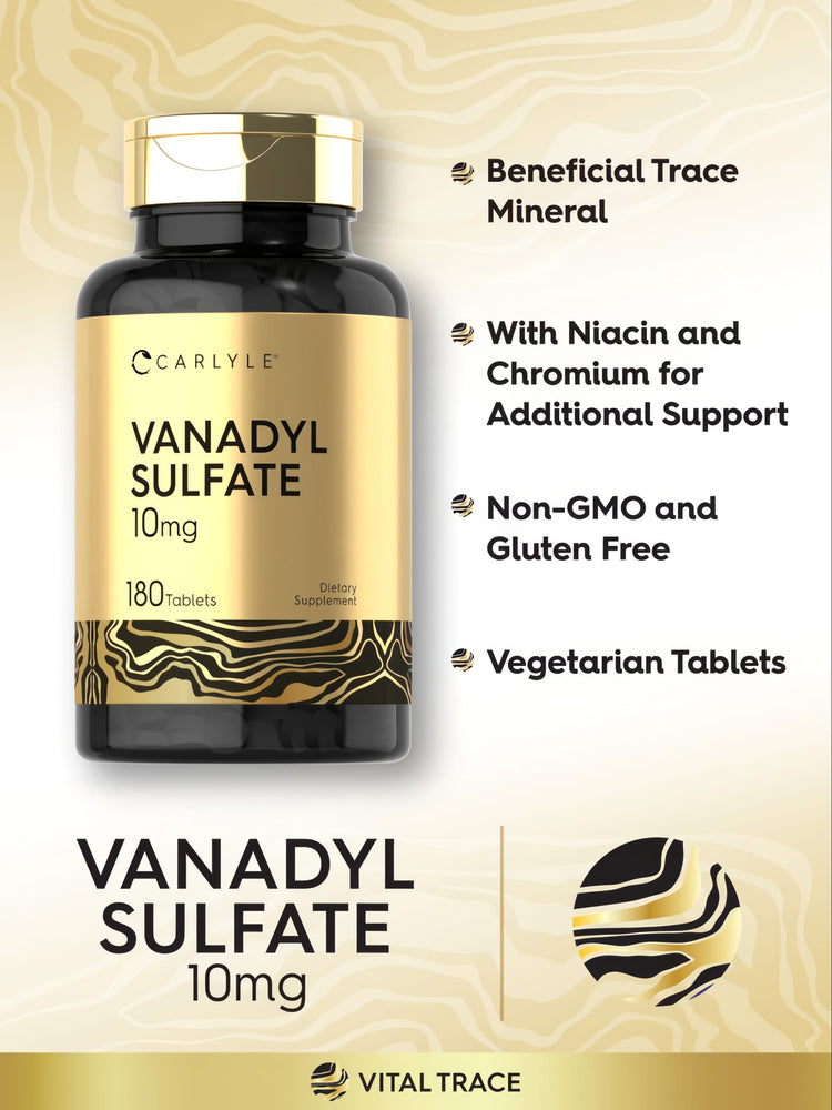 Carlyle Vanadyl Sulfate 10 mg tablets weighing 180 count on a hand scale.