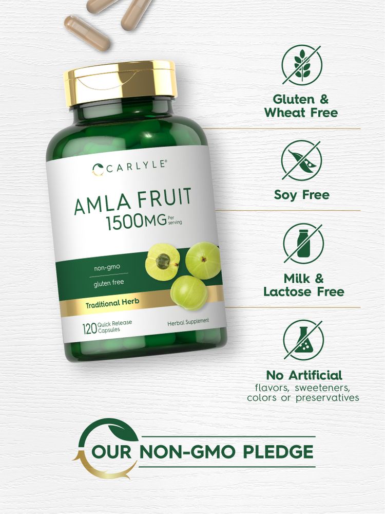 Amla Fruit bottle: Gluten & Wheat Free, Soy Free, Milk & Lactose Free, No Artificial Flavors/Sweeteners/Colors/Preservatives, Non-GMO