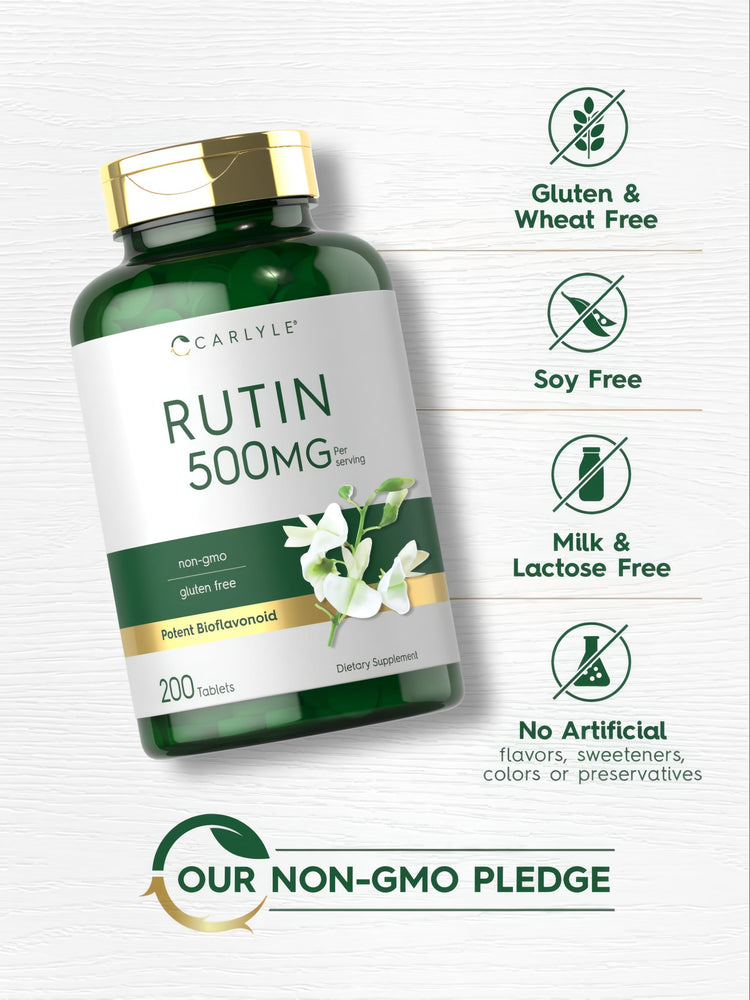 Rutin bottle: Gluten & Wheat Free, Soy Free, Milk & Lactose Free, No Artificial Flavors/Sweeteners/Colors/Preservatives, Non-GMO