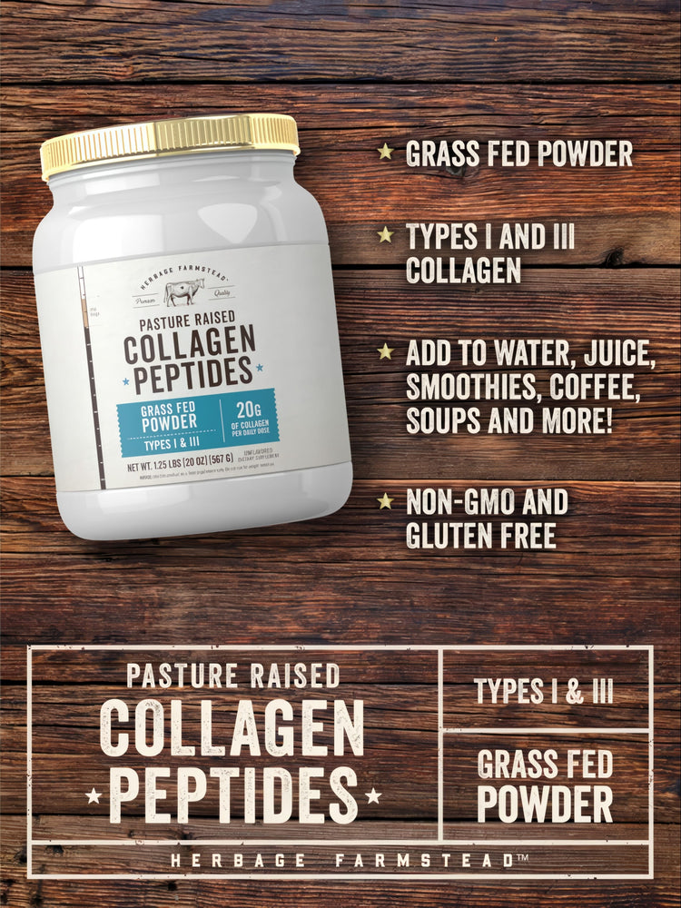 Herbage Farmstead Pasture Raised Collagen Peptides, Grass Fed Powder, 1.25 lbs (20 oz), on a hand scale.