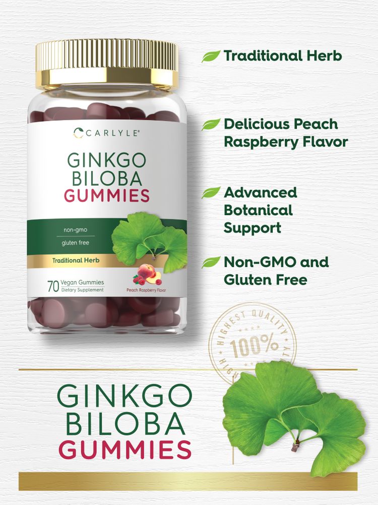 Bulk scale of 70 vegan Ginkgo Biloba gummies in peach raspberry flavor, displayed on a hand for size reference.