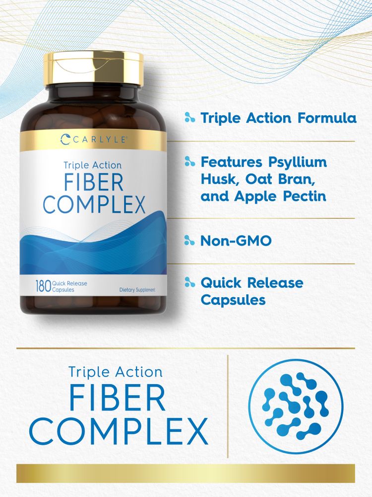 Hand holding Carlyle Triple Action Fiber Complex 180 Quick Release Capsules.