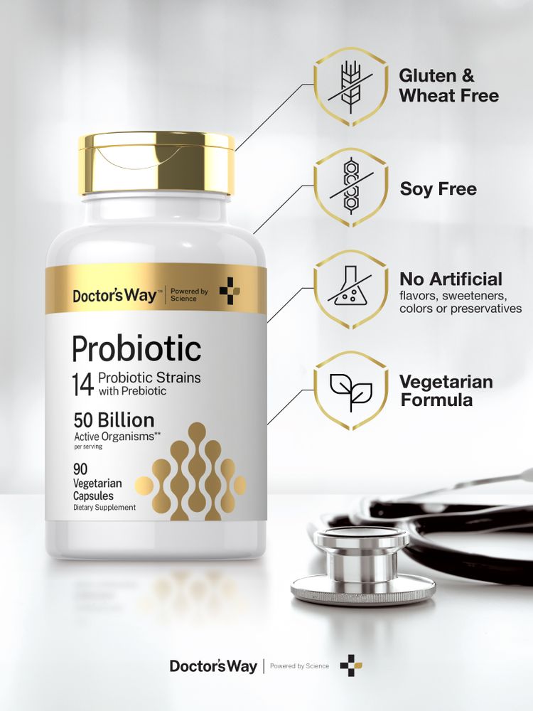 Probiotic bottle: Gluten and wheat free, soy free, no artificial flavors, sweeteners, colors, or preservatives; vegetarian formula.