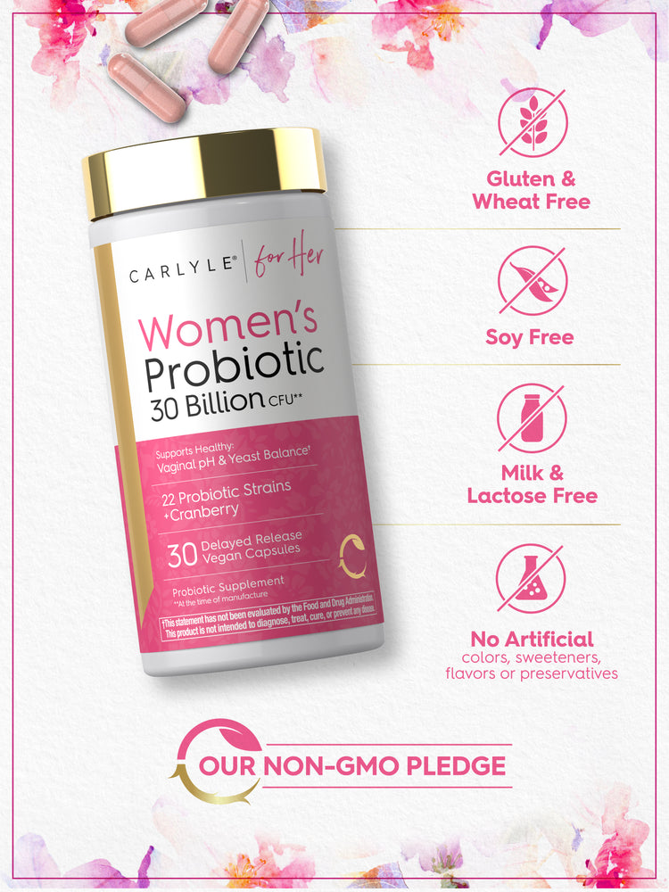 Women's Probiotic bottle: Gluten & Wheat Free, Soy Free, Milk & Lactose Free, No Artificial colors/sweeteners/flavors/preservatives, Non-GMO