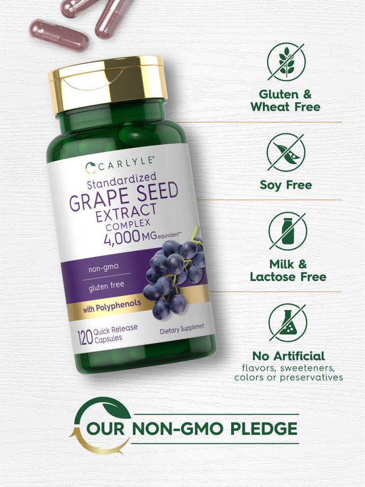 Carlyle Standardized Grape Seed Extract Complex, 4,000 MG equivalent, 120 Quick Release Capsules.