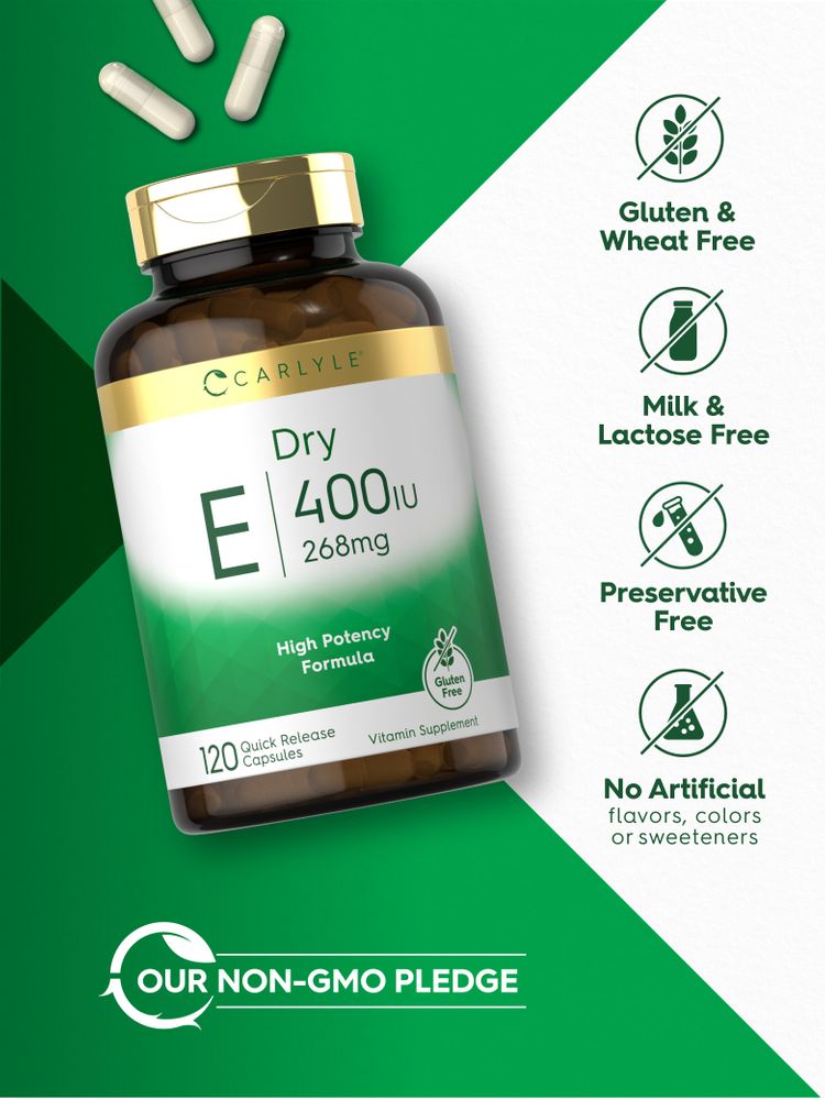 Hand holding scale with Dry Vitamin E 400 IU Quick Release Capsules, showcasing their bulk size and presentation.