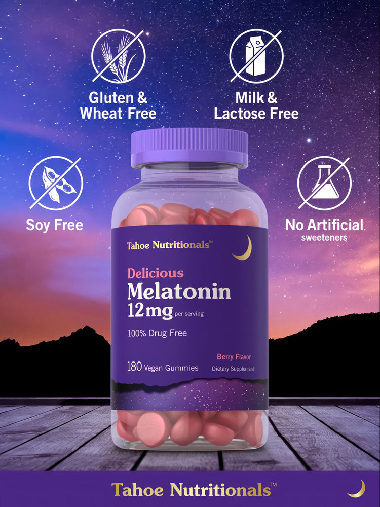 Bottle of melatonin that is gluten, wheat, milk, lactose, soy free, and contains no artificial sweeteners.