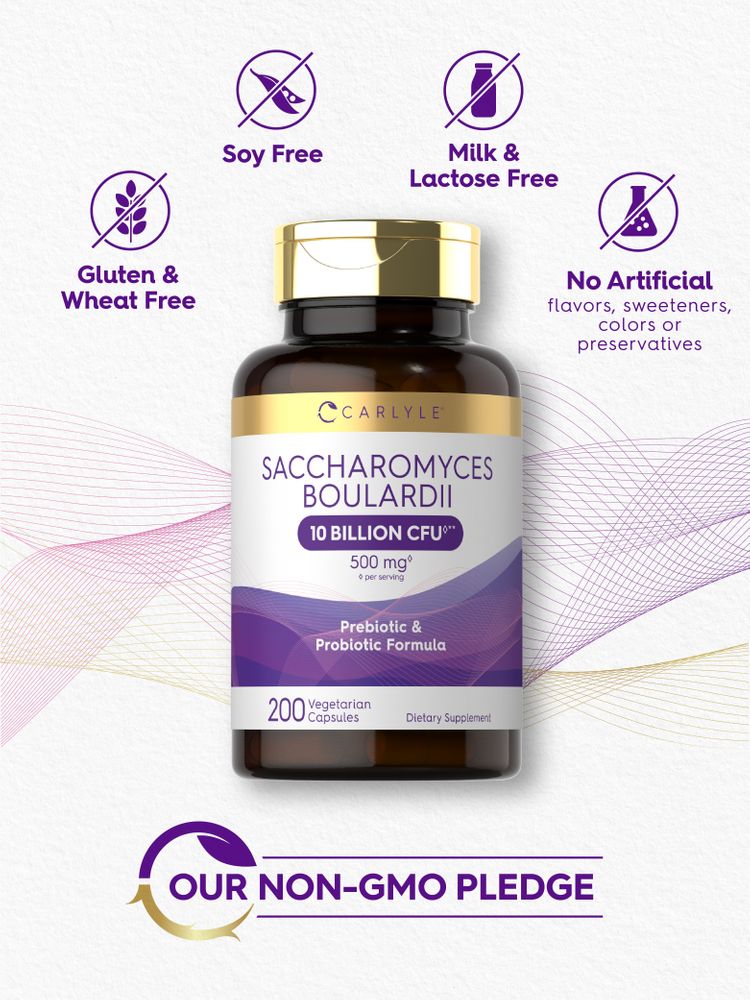 Saccharomyces Boulardii bottle: Soy Free, Milk & Lactose Free, Gluten & Wheat Free, No Artificial Flavors/Sweeteners/Colors/Preservatives, Non-GMO