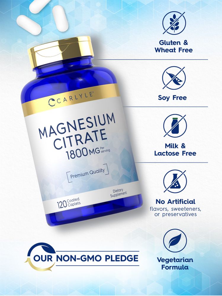 Three white coated caplets of Magnesium Citrate 1800 mg.