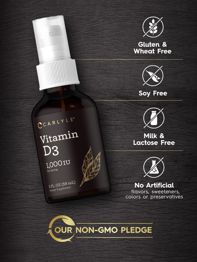 Vitamin D3 Spray bottle: Gluten & Wheat Free, Soy Free, Milk & Lactose Free, No Artificial Flavors/Sweeteners/Colors/Preservatives, Non-GMO