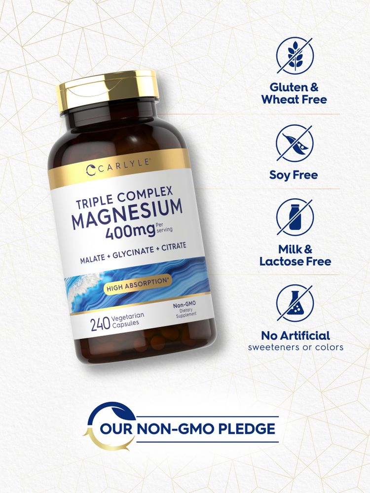 Carlyle Triple Complex Magnesium, 400mg per serving, includes Malate, Glycinate, and Citrate, 240 Vegetarian Capsules.