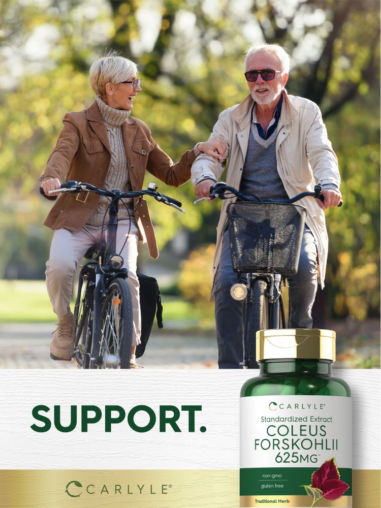 Older couple cycling with a Carlyle Forskohlii Coleus bottle visible.