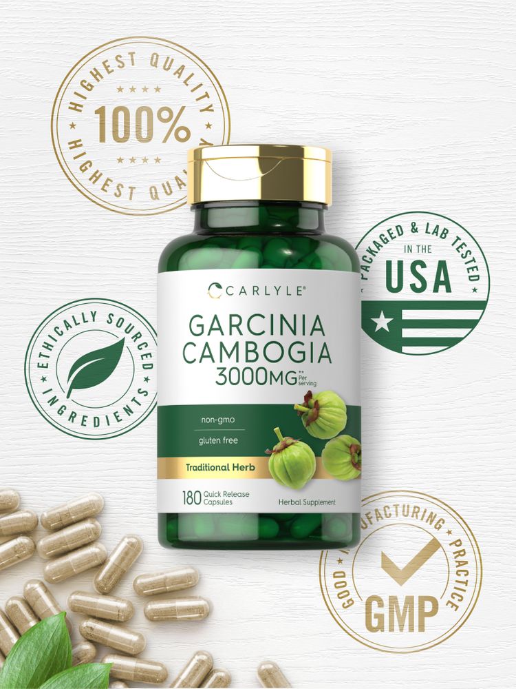 Hand holding bulk scale Garcinia Cambogia quick release capsules.
