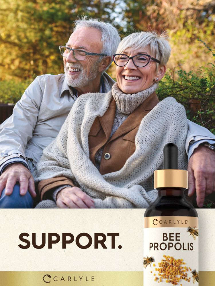 A 2 fl oz dropper bottle of CL Bee Propolis held in a hand, showcasing the compact size for easy use and storage.