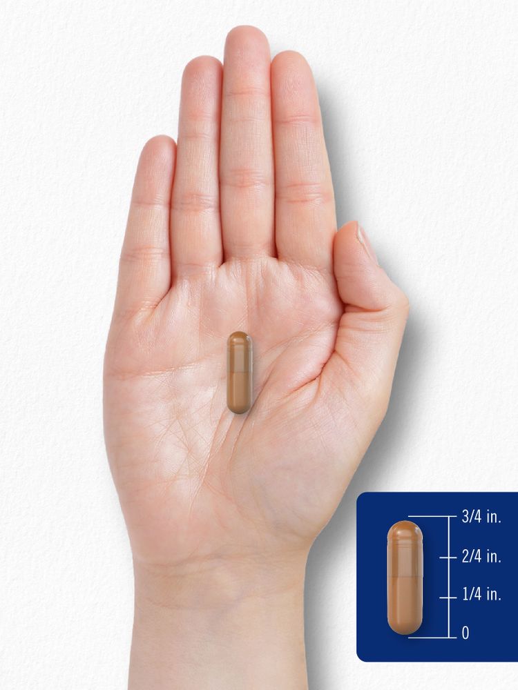 A hand holds a 5/8 inch capsule, demonstrating size for bulk scale measurement.