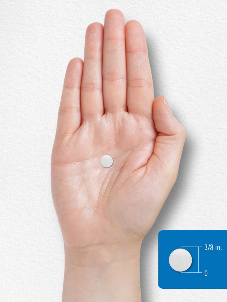A white round tablet measuring 3/8 inches in diameter.