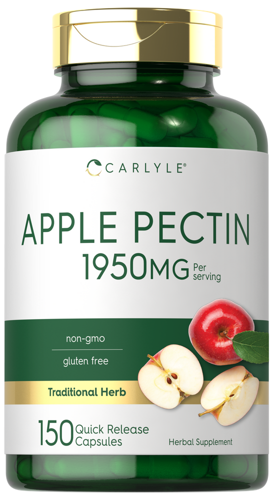 150 green capsules of Apple Pectin with 1950mg each for quick release, weighed by hand on a scale.