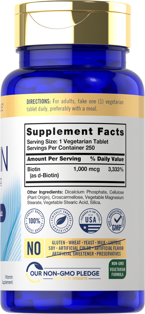 A vegetarian tablet containing 1,000 mcg of Biotin on a hand scale.