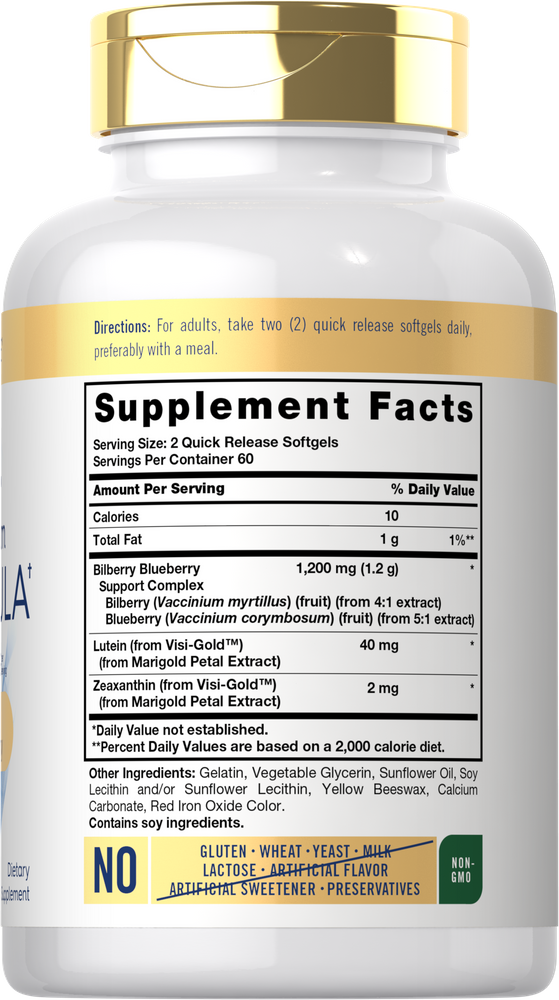 Supplement Facts panel for CL Broad Spectrum Eye Formula, featuring details for 120 Softgels.