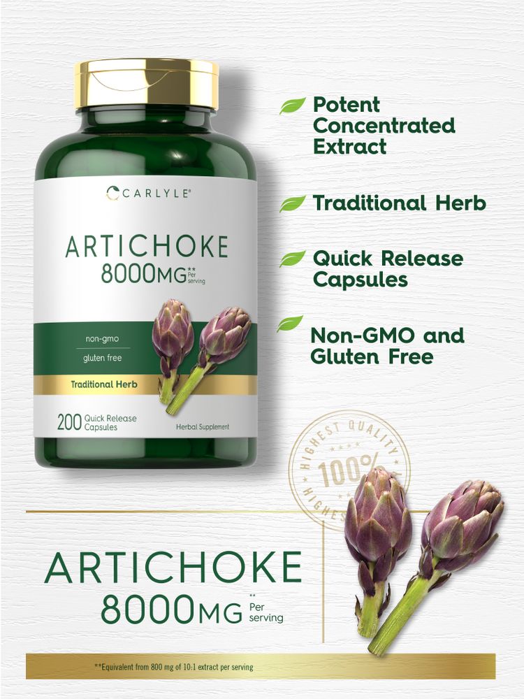 Artichoke 8000mg Quick Release Capsules offer the equivalent of 800 mg of 10:1 extract per serving.