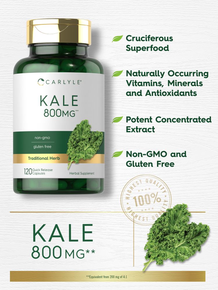 A hand holding a scale with 800mg kale capsules beside fresh kale leaves, showcasing supplement weight and natural ingredient.
