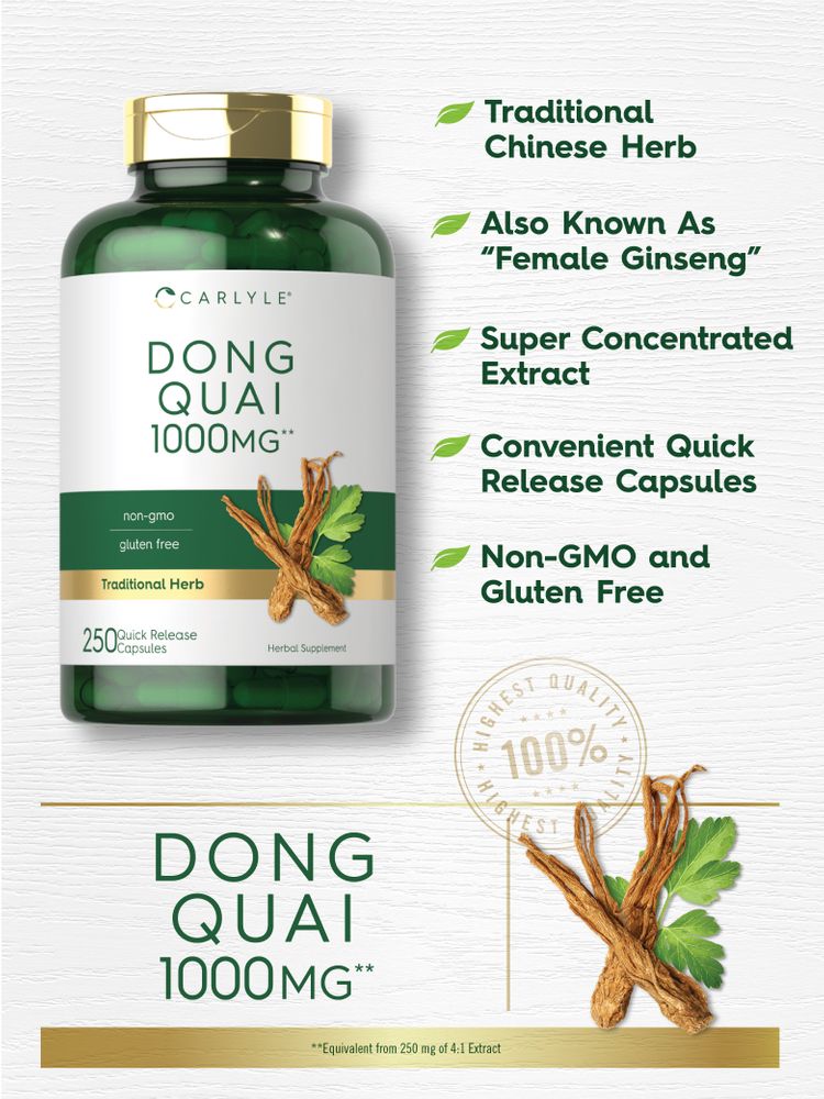 Hand holding Dong Quai 1000 mg Quick Release Capsules; bulk packaging on a scale.