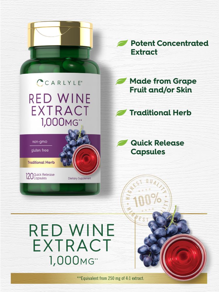 A hand holds a bulk scale of Green Red Wine Extract 1,000 mg Quick Release Capsules, showcasing product quantity and packaging.