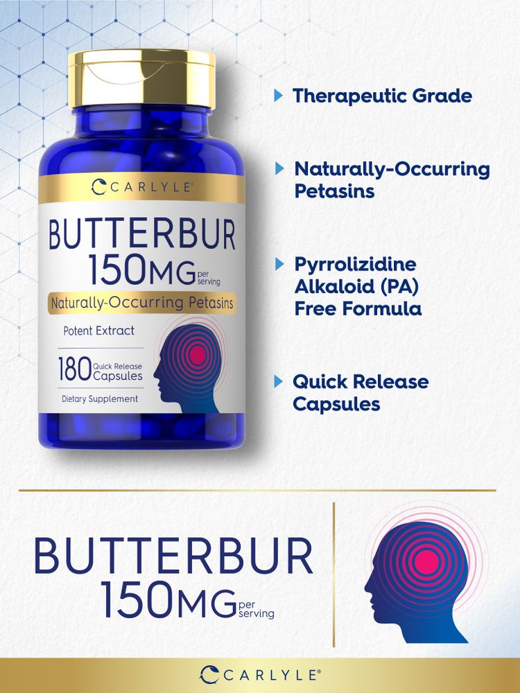 Butterbur 150 mg 180 Quick Release Capsules on hand scale.