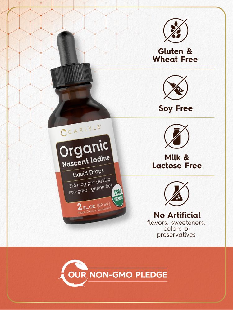 Nascent Iodine bottle: Gluten & Wheat Free, Soy Free, Milk & Lactose Free, No Artificial Flavors/Sweeteners/Colors/Preservatives, Non-GMO