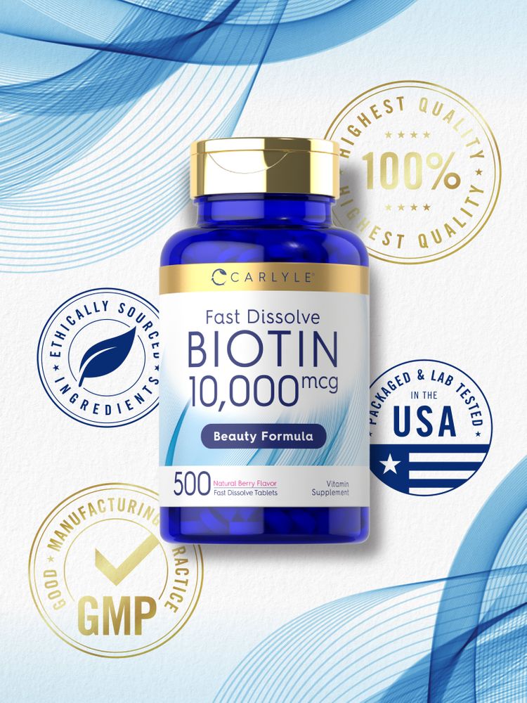 Carlyle Biotin 10,000mcg, 500 tablets, fast dissolve.