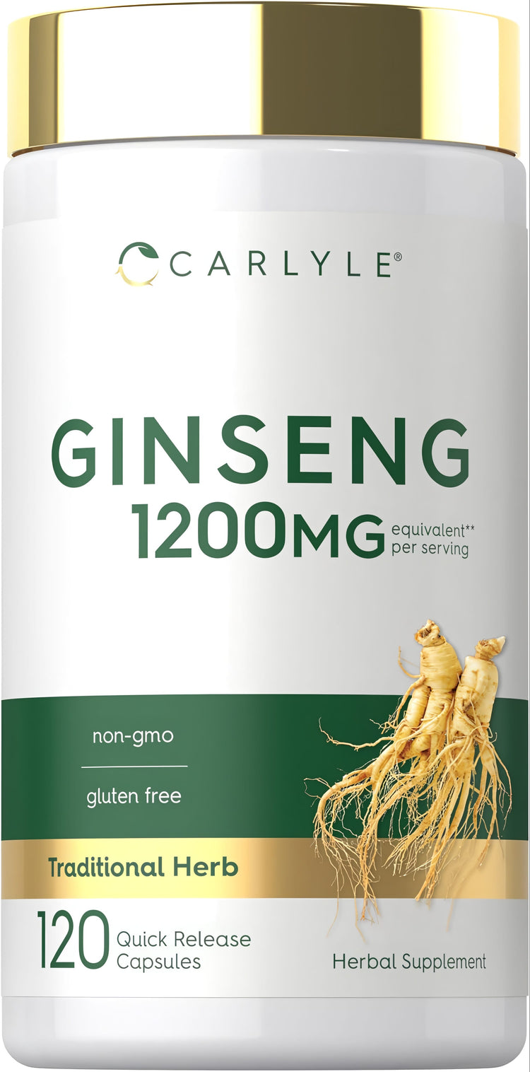 Carlyle Ginseng 1200MG equivalent** per serving, Traditional Herb, 120 Quick Release Capsules, non-gmo, gluten free, Herbal Supplement.