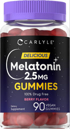 Carlyle Melatonin 2.5 MG Gummies, 90 Vegan Gummies, Berry Flavor, 100% Drug-Free, Dietary Supplement.