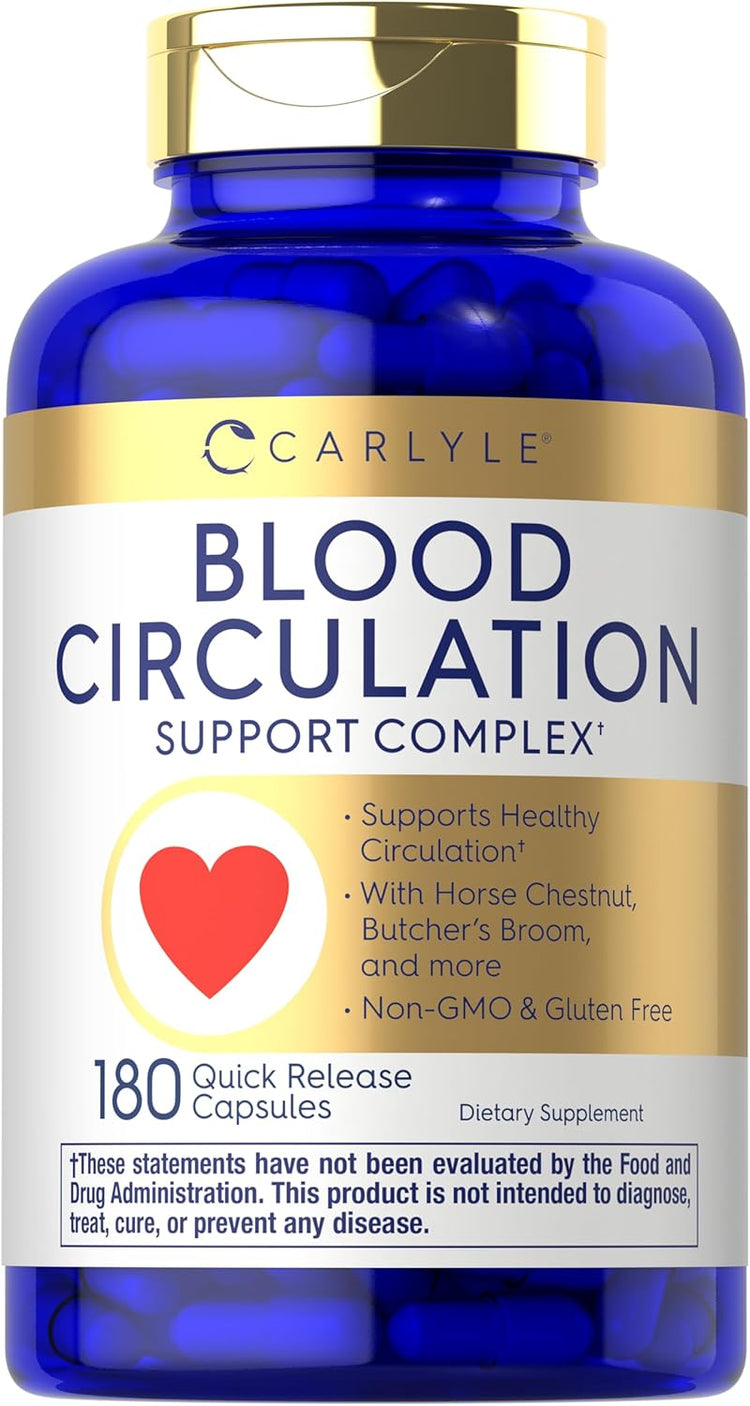 Carlyle Blood Circulation Support Complex with 180 quick-release capsules in a bottle.