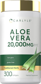 Carlyle Aloe Vera 20,000MG per serving, 300 softgels. Non-GMO and gluten-free herbal supplement.