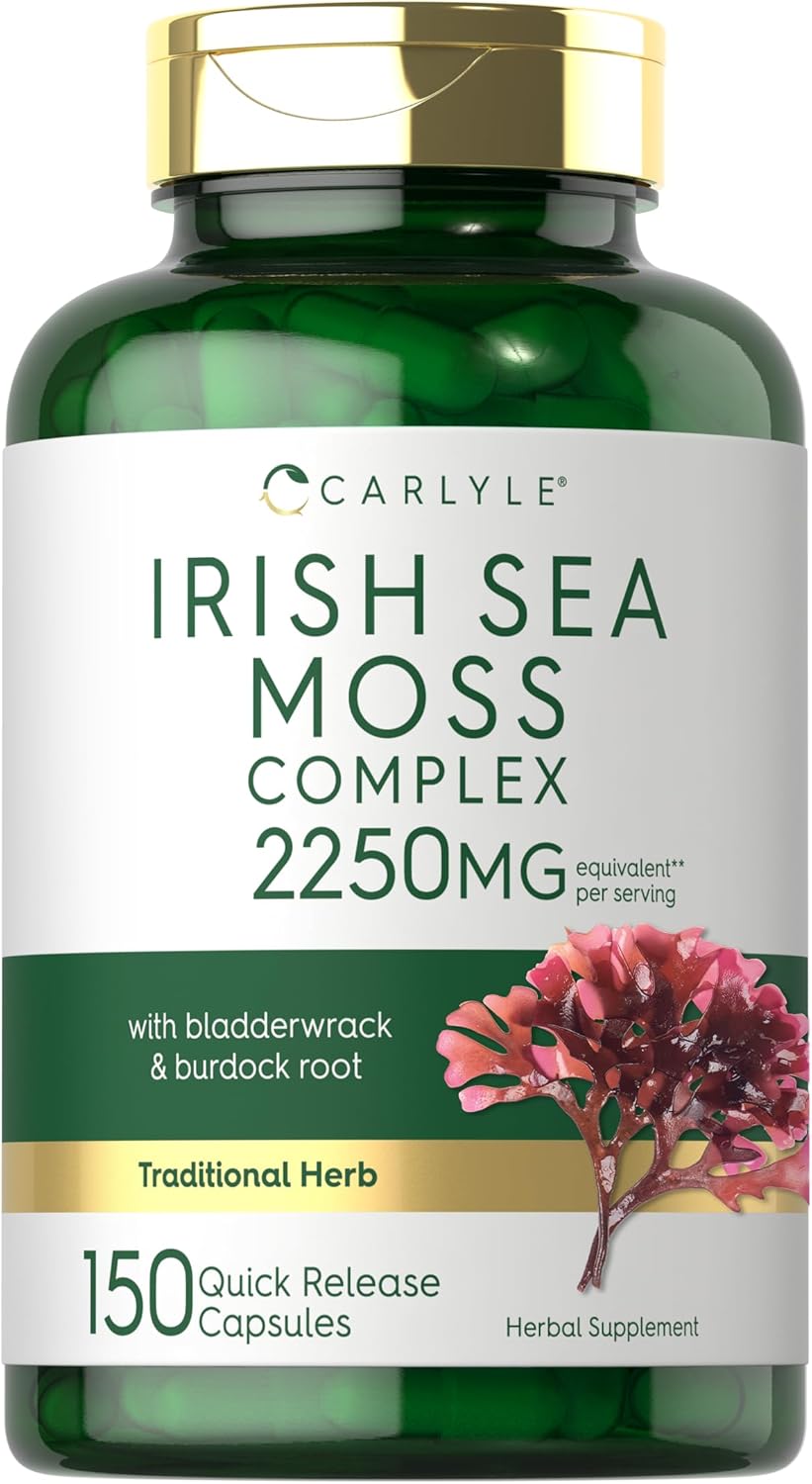 Carlyle Irish Sea Moss Complex 2250MG per serving with bladderwrack and burdock root, 150 Quick Release Capsules.