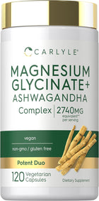 Magnesium Glycinate and Ashwagandha Complex, 2740MG equivalent per serving, 120 Vegetarian Capsules.