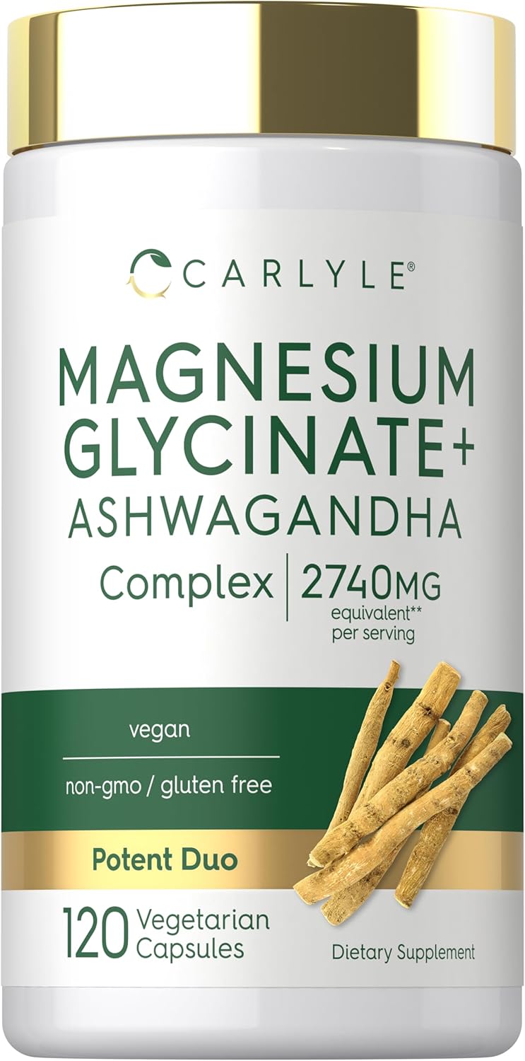Magnesium Glycinate and Ashwagandha Complex, 2740MG equivalent per serving, 120 Vegetarian Capsules.