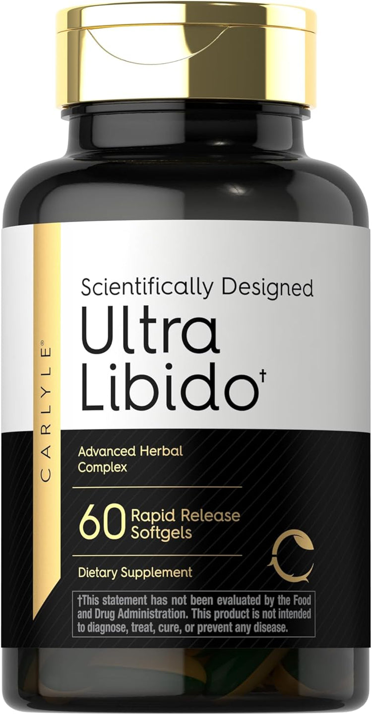 Carlyle Ultra Libido supplement with advanced herbal complex, 60 rapid release softgels, scientifically designed.