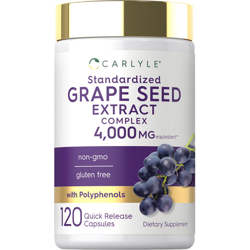 View 1 Carlyle Grape Seed Extract Complex 4,000 MG, non-GMO, gluten free, with Polyphenols, 120 Capsules.