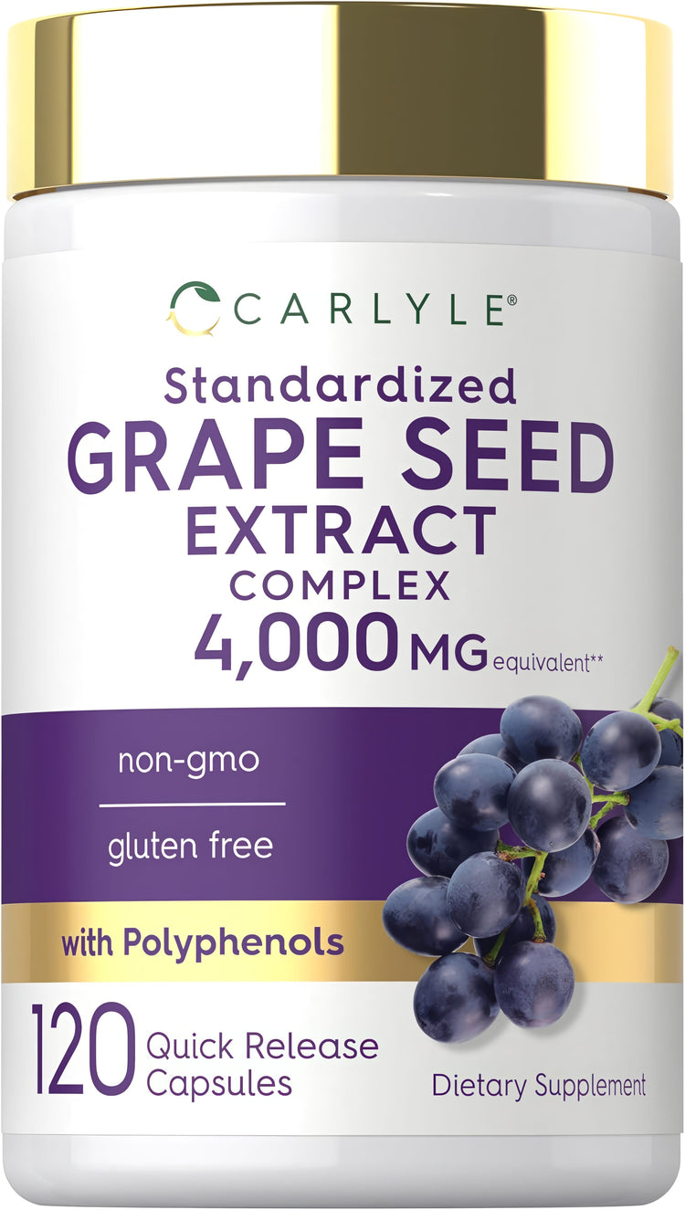 Carlyle Grape Seed Extract Complex 4,000 MG, non-GMO, gluten free, with Polyphenols, 120 Capsules.