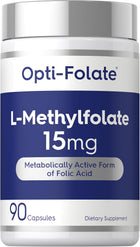 Opti-Folate L-Methylfolate 15mg is a metabolically active form of folic acid, containing 90 capsules as a dietary supplement.