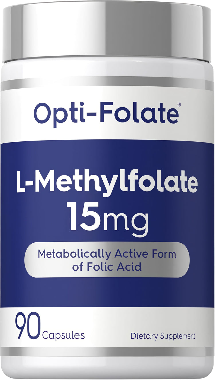 Opti-Folate L-Methylfolate 15mg is a metabolically active form of folic acid, containing 90 capsules as a dietary supplement.