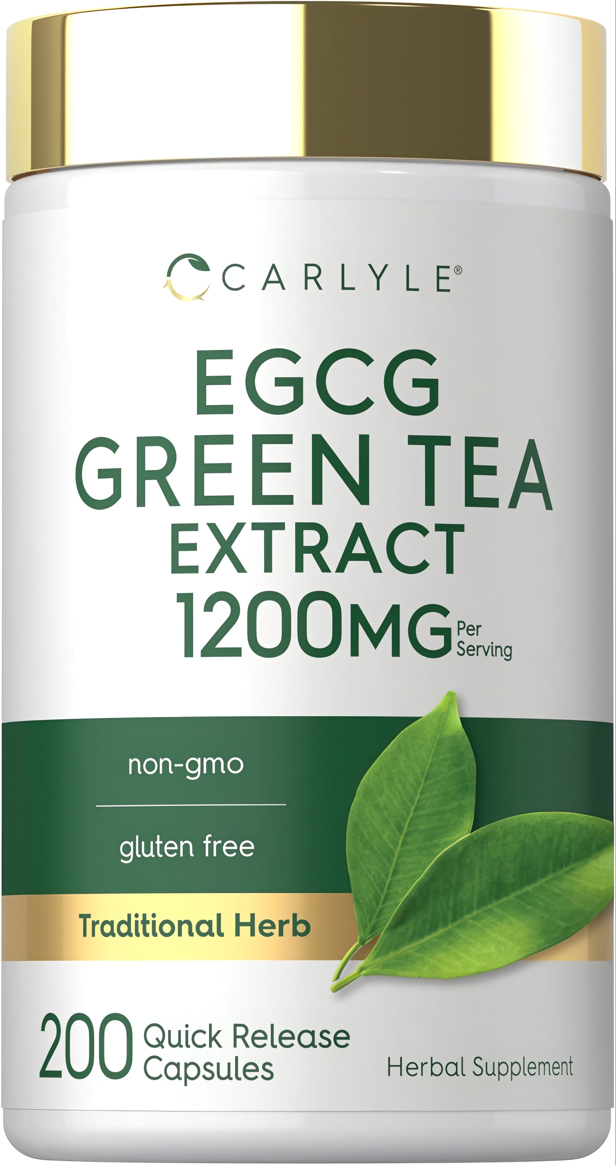 Carlyle EGCG Green Tea Extract 1200mg per serving, 200 quick release capsules, non-GMO, gluten-free, traditional herb.