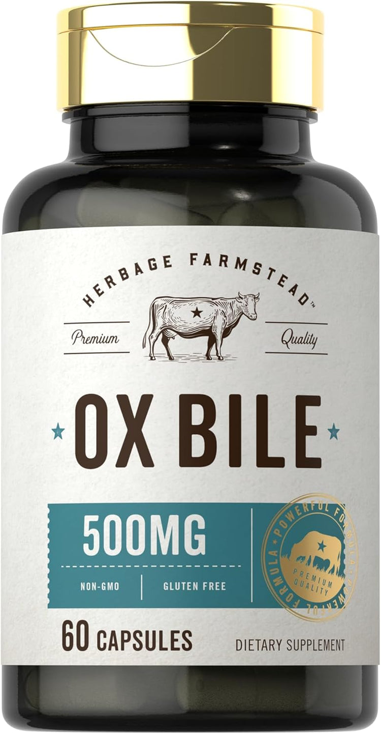 Ox Bile 500 mg, 60 capsules, dietary supplement for digestion support and wellness.