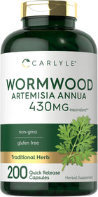Carlyle Wormwood Artemisia Annua supplement with 430mg equivalent, 200 quick-release capsules.